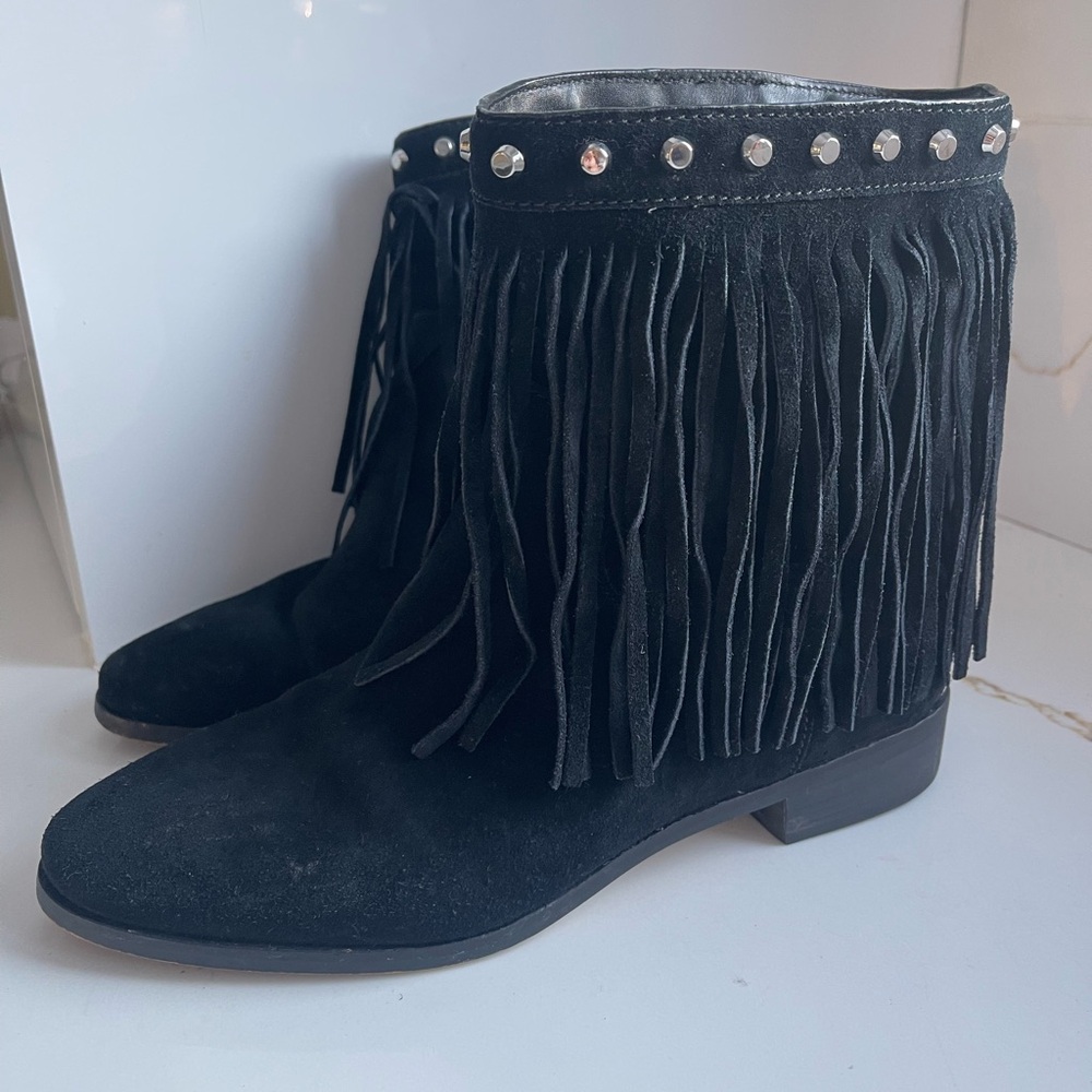 Michael Kors Black Suede Fringe Stud Ankle Boots